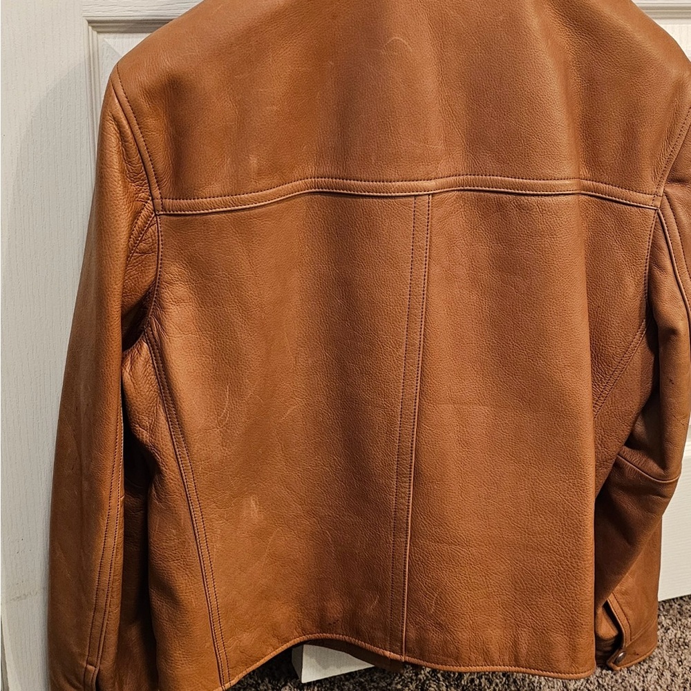 Coach Tan Suede Bomber Jacket with Contrasting Stitching